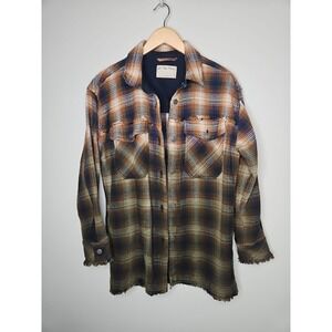 We The Free Plaid Shacket S Boho Grunge Oversized Distressed Gorpcore Cotton Top